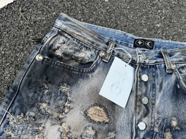 Design Distressed Wide-Leg Raw-Hem Jeans Blue - 10
