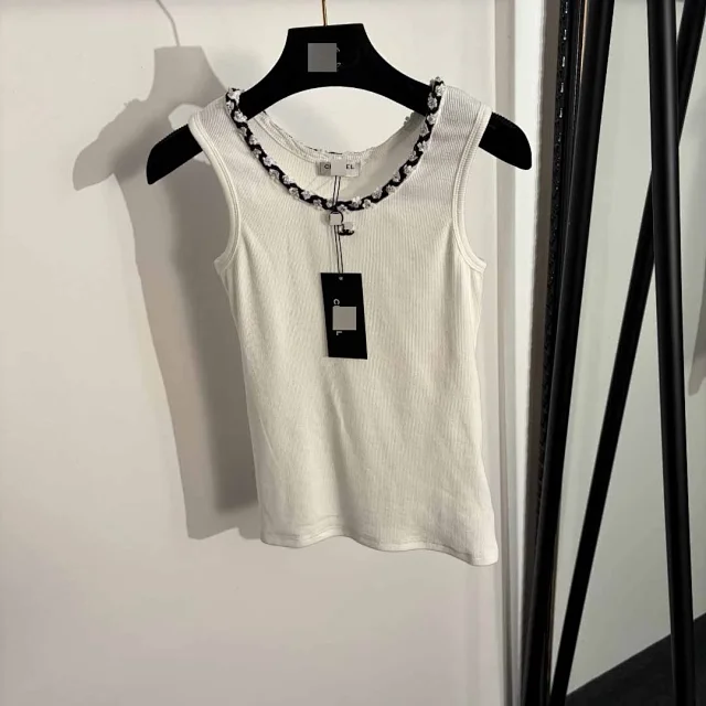 Unbranded Vests Ribbed sleeveless vest with embellished round neckline product detail image 2