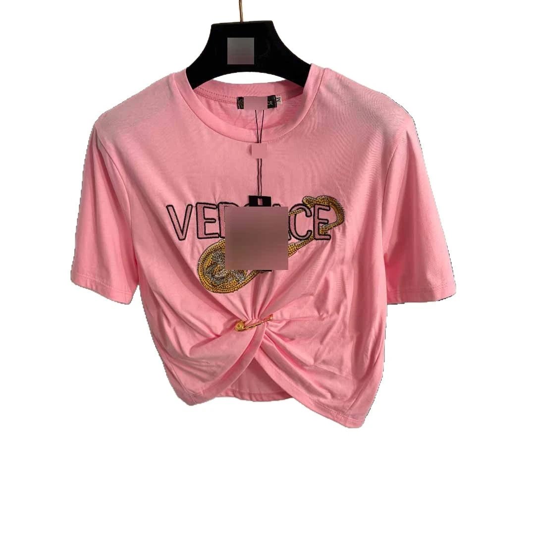Versace T-Shirts Medusa rhinestone logo twist-front T-shirt image 5