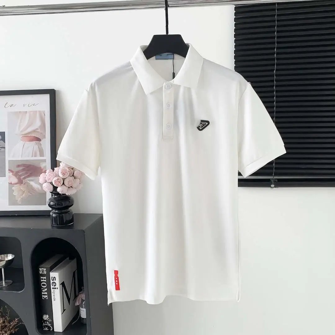 Prada Shirts Short-Sleeve Polo Shirt with Chest Triangle Logo — 11 Pujia hem red logo