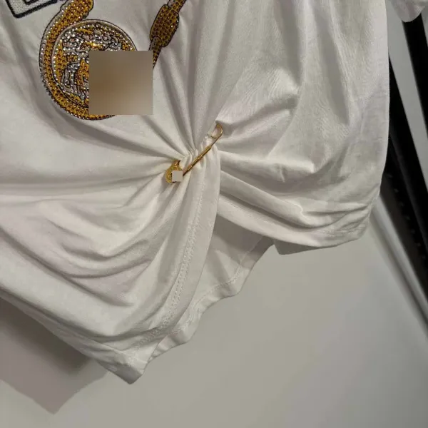 Versace Logo Embellished Knotted Front Pink T-Shirt - 10