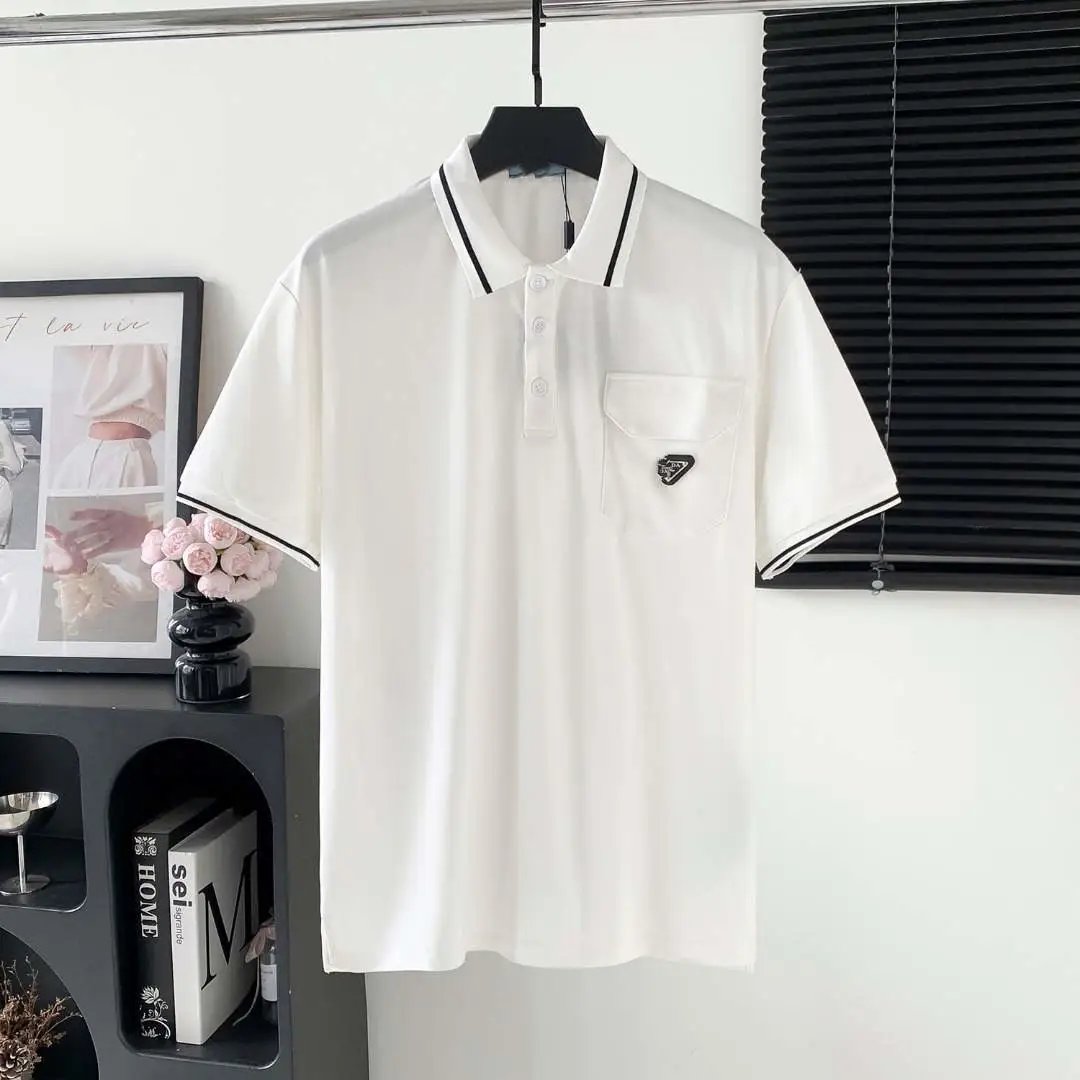 Prada Shirts Short-Sleeve Polo Shirt with Chest Triangle Logo — 17 Pujia chest pocket triangle