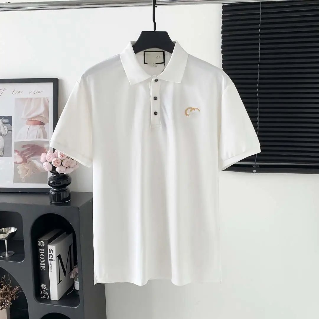Prada Shirts Short-Sleeve Polo Shirt with Chest Triangle Logo — 19 G Home Double G Gold chest embroidery