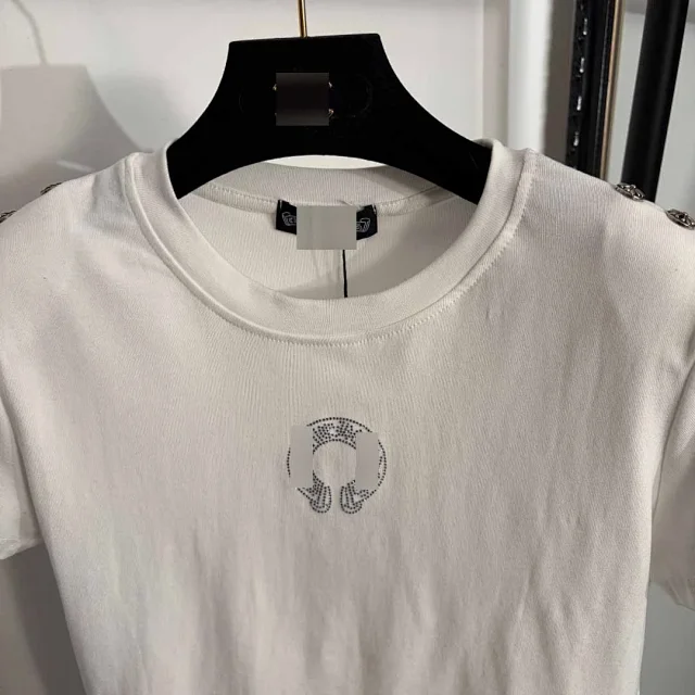 Chrome Hearts T-Shirts Rhinestone Horseshoe Graphic Shoulder-Button T-Shirt product detail image 4
