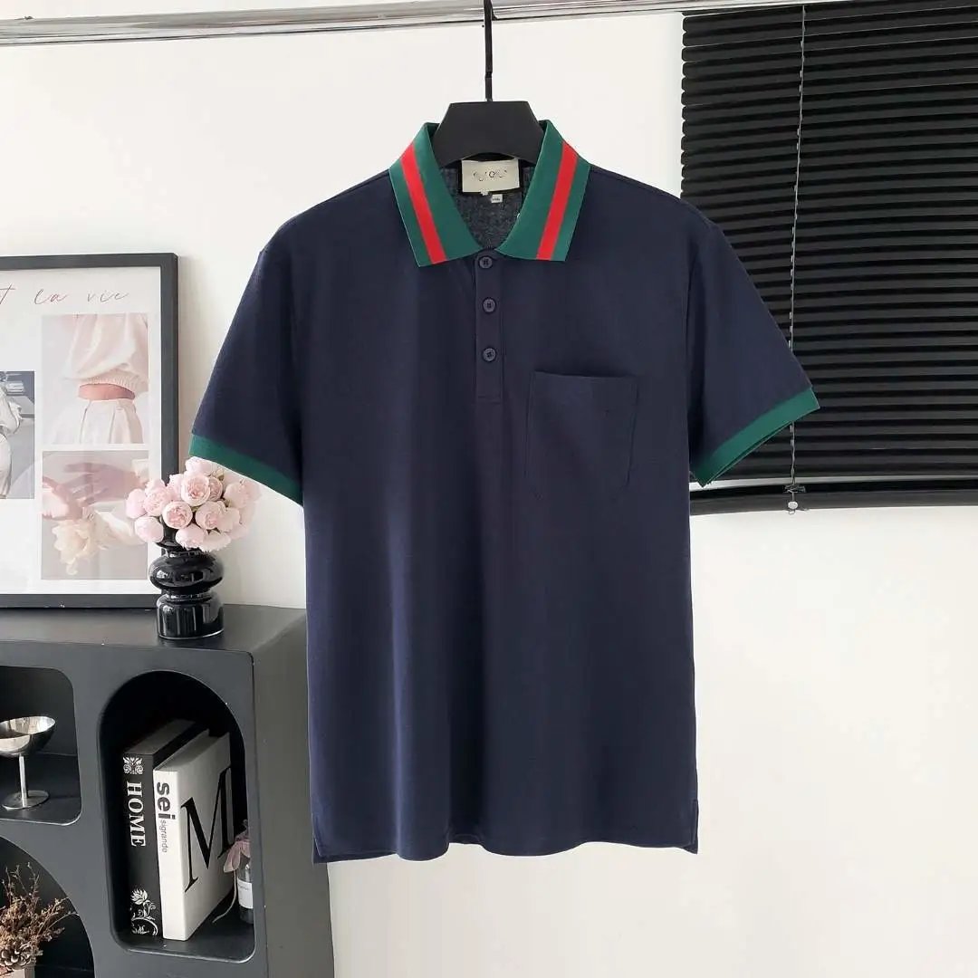 Prada Shirts Short-Sleeve Polo Shirt with Chest Triangle Logo — 31 G Home Double G Embroidered Pocket Collar
