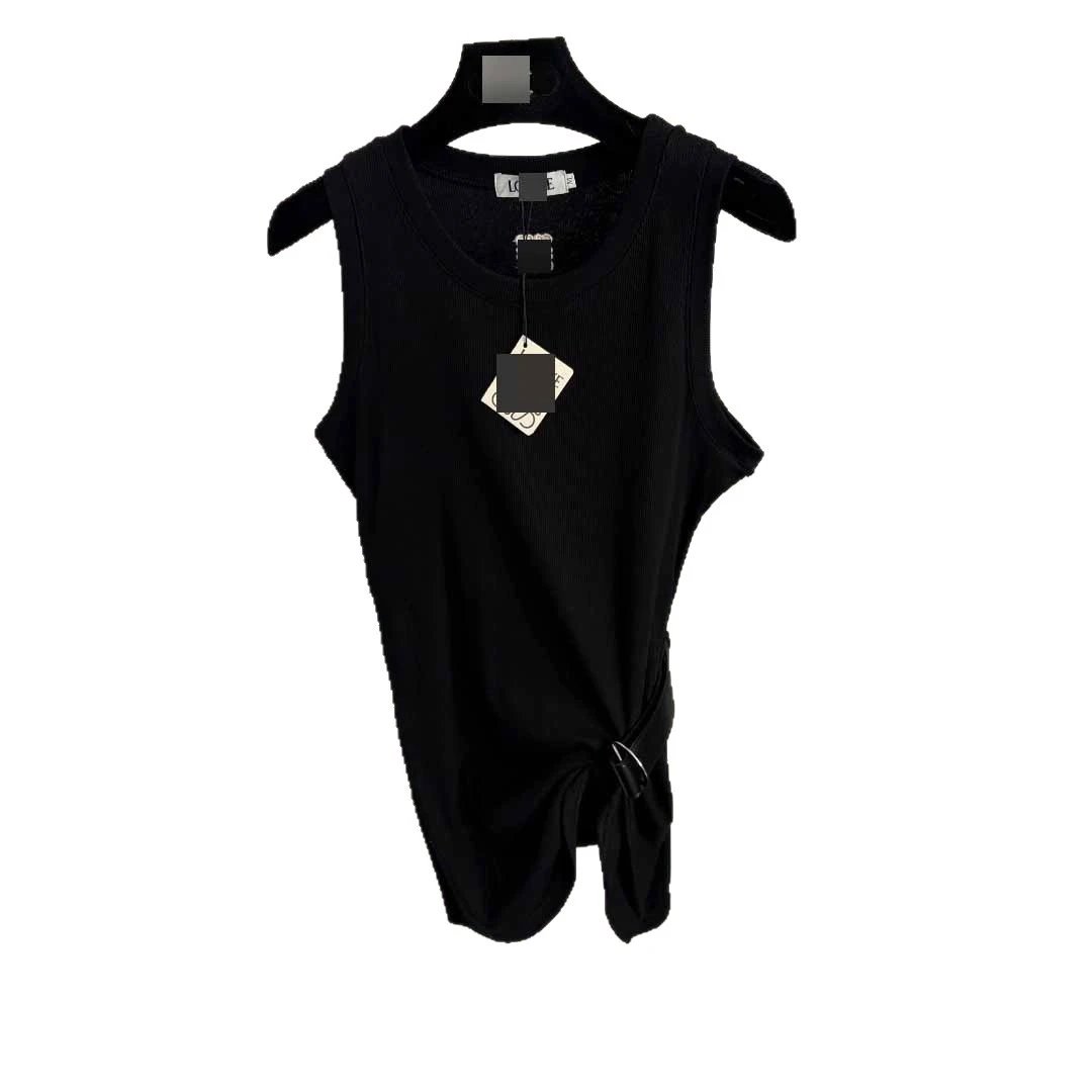 Unbranded Dresses Sleeveless ribbed dress with side belt and draped asymmetric hem image 5