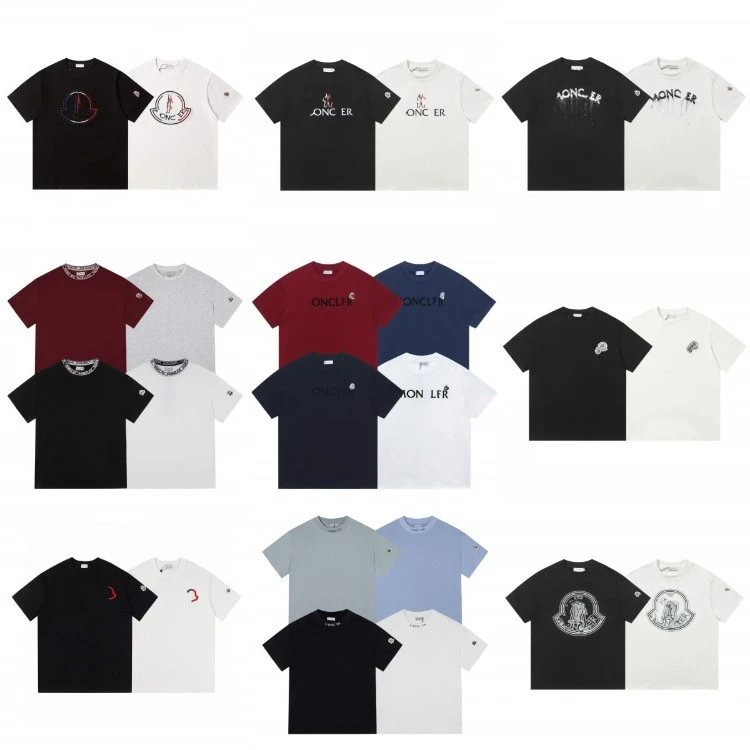 Moncler Logo Print Black White Casual T-Shirts