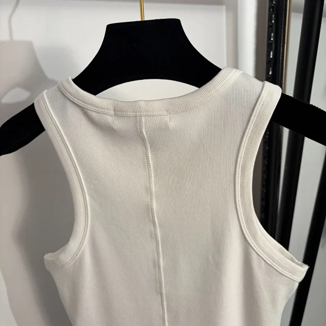 Celine Vests Ribbed sleeveless tank top with gold Triomphe emblem product detail image 6