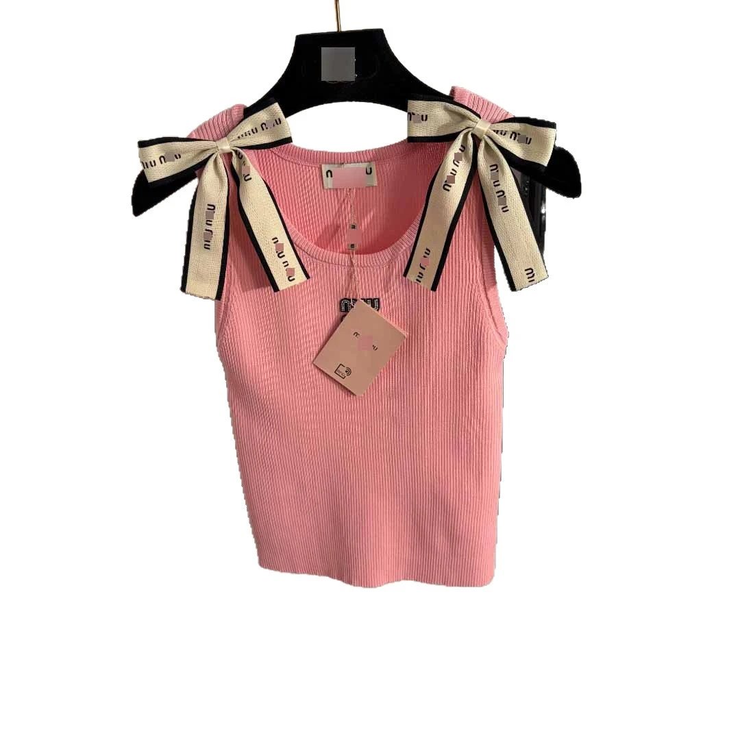 Miu Knitwear Ribbed Knit Bow-Shoulder Top image 5