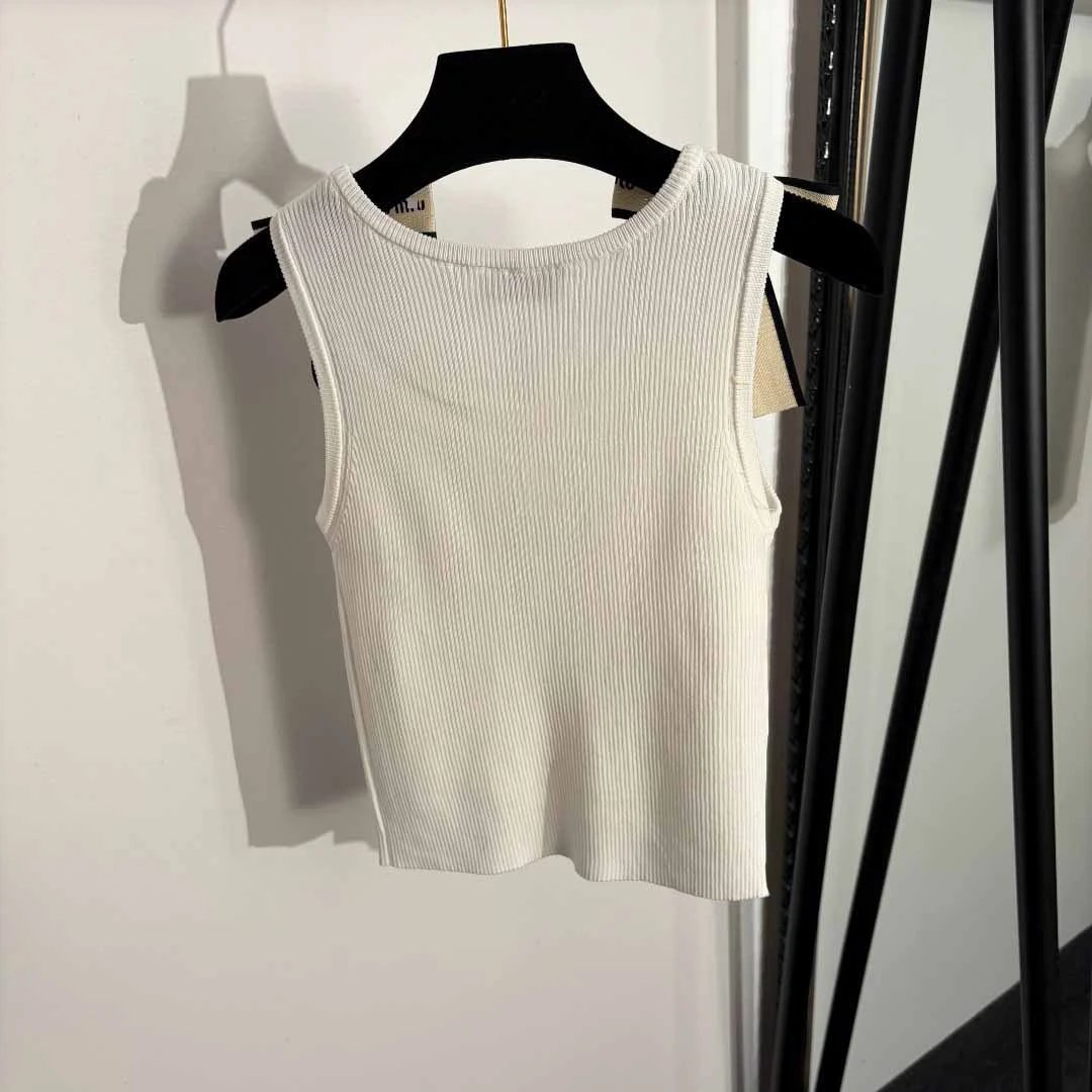 Miu Miu Bow-Shoulder Ribbed Knit Tank Top Pink Vest Top - 5