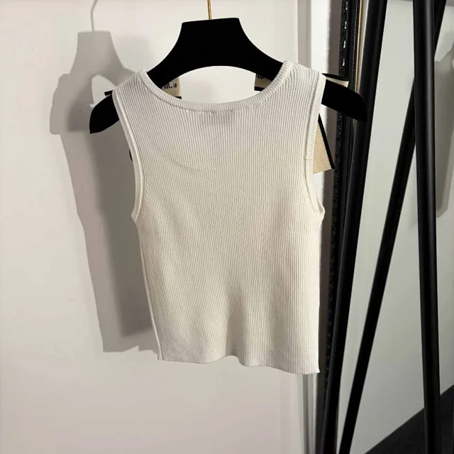 Miu Knitwear Ribbed Knit Bow-Shoulder Top product detail image 3