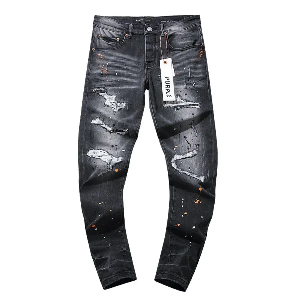 Design Distressed Paint-Splatter Black Jeans - 19
