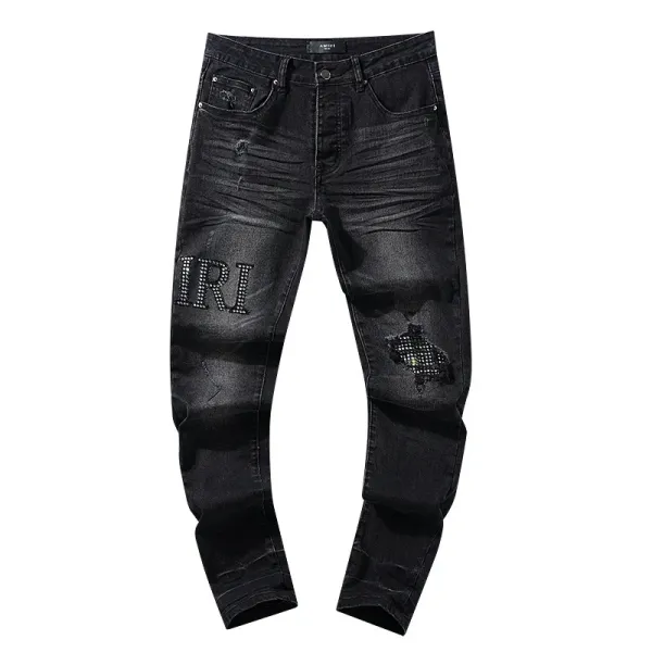 Design Distressed Paint-Splatter Black Jeans - 22