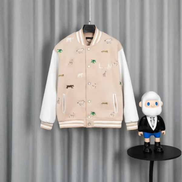 Design Varsity Jacket Beige Multicolor Embroidered Graphic Outerwear - 8