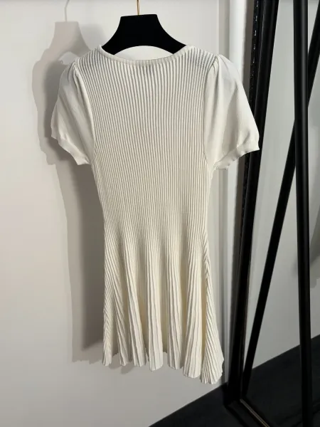 Miu Miu Knit Dress with Floral Lace Trim White Dress - 5