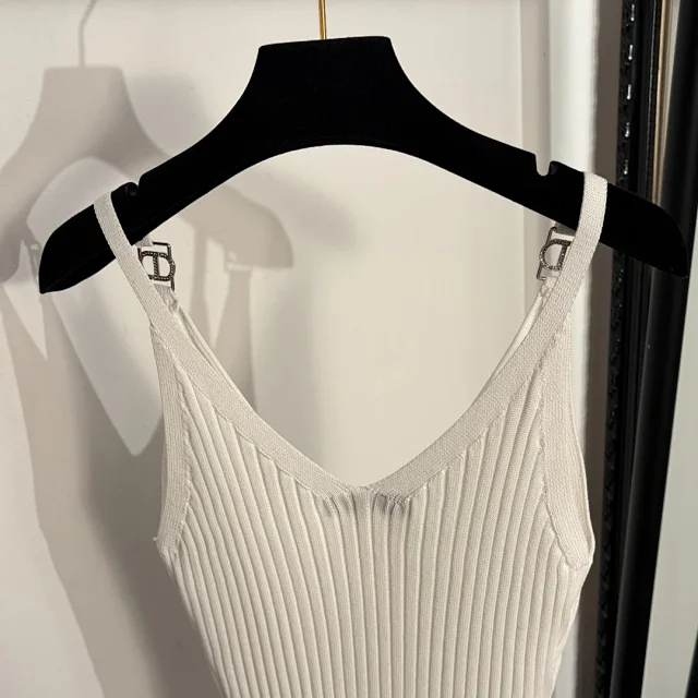 Dior Dresses Ribbed knit spaghetti-strap dress with bee embroidery product detail image 6