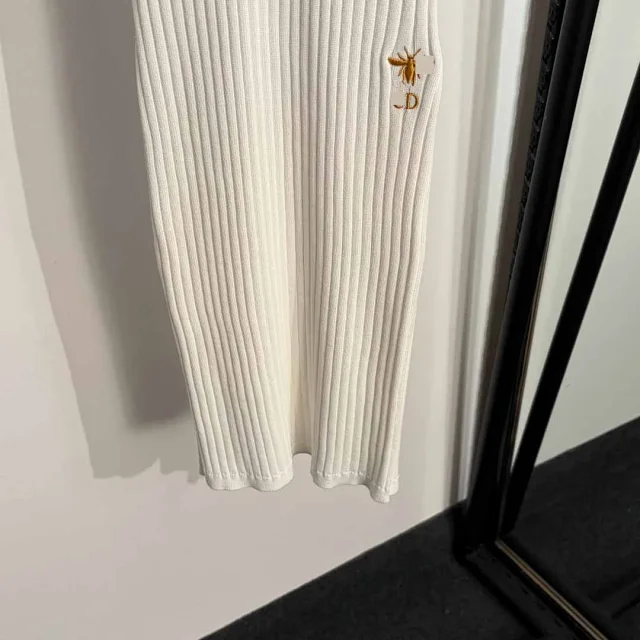 Dior Dresses Ribbed knit spaghetti-strap dress with bee embroidery product detail image 5