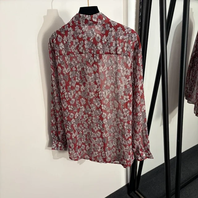 Miu Shirts Floral Print Long-Sleeve Shirt with Chest Pocket product detail image 3