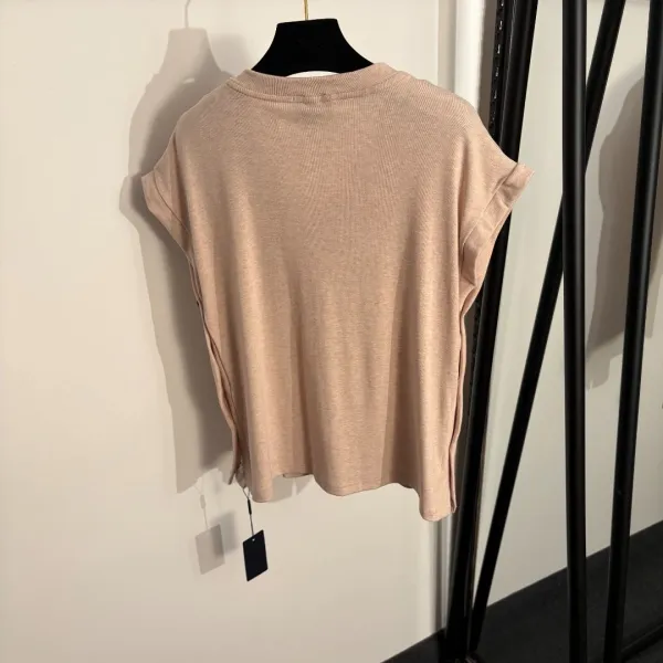 Design V-Neck Short Sleeve Top and Drawstring Jogger Pants Set Beige - 6