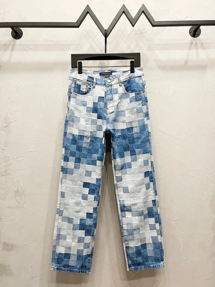 Design Pixelated Geometric Pattern Denim Jacket Outerwear - 22