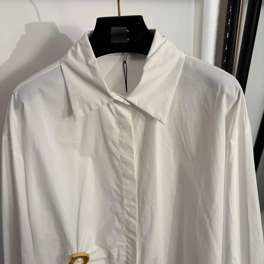 Design Shirt with Gold Buckle Detail Brown Tops Shirt - 6