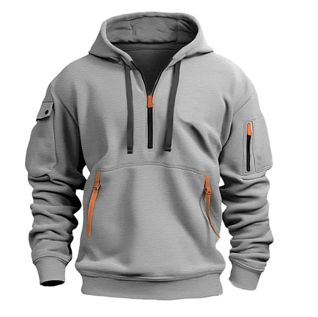 Unbranded Hoodies & Sweatshirts Half-Zip Hooded Sweatshirt with Zippered Pockets product detail image 3