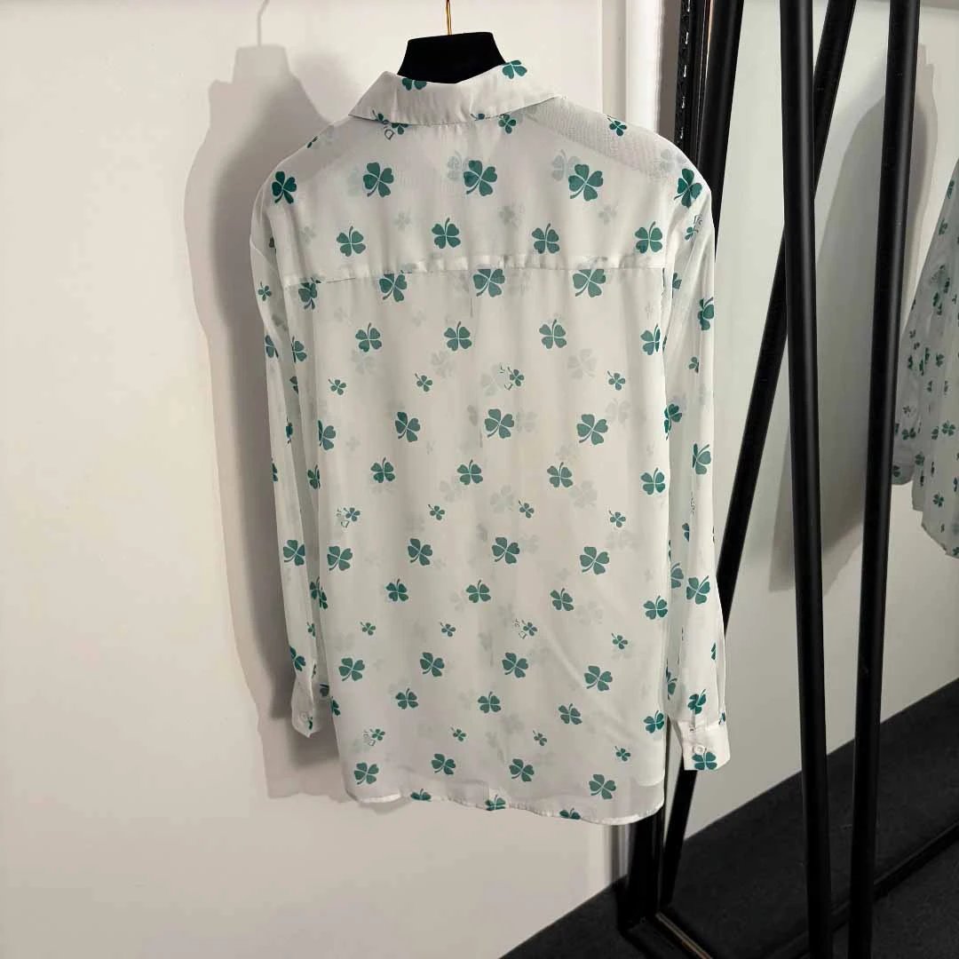 Dior Floral Print Sheer Shirt and Shorts Set Black Green - 6