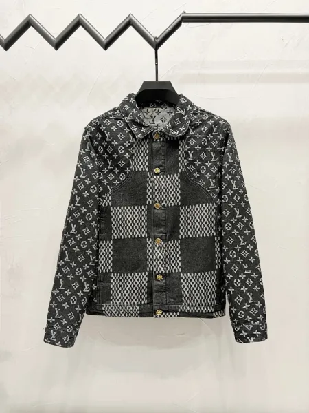 Design Pixelated Geometric Pattern Denim Jacket Outerwear - 16