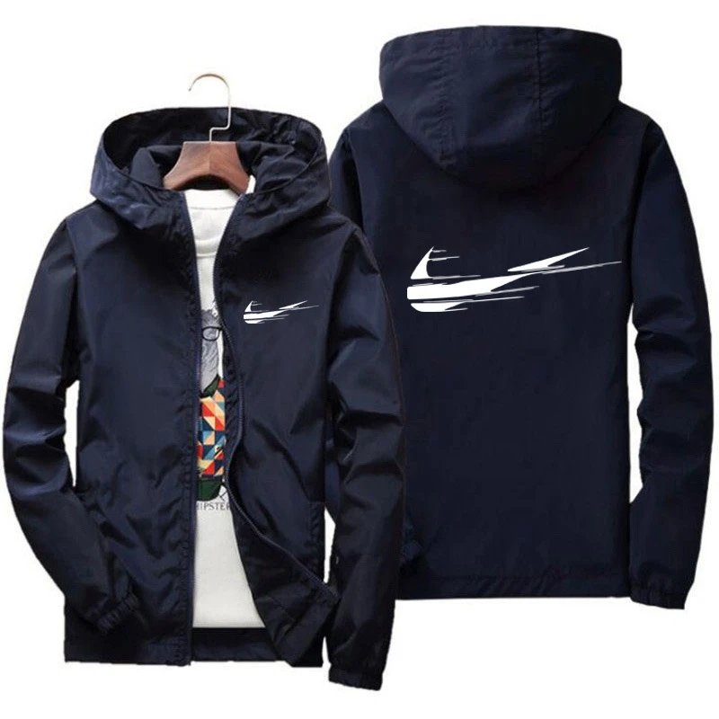 Unbranded Jackets Hooded zip-up windbreaker with abstract swoosh-style graphic image 3
