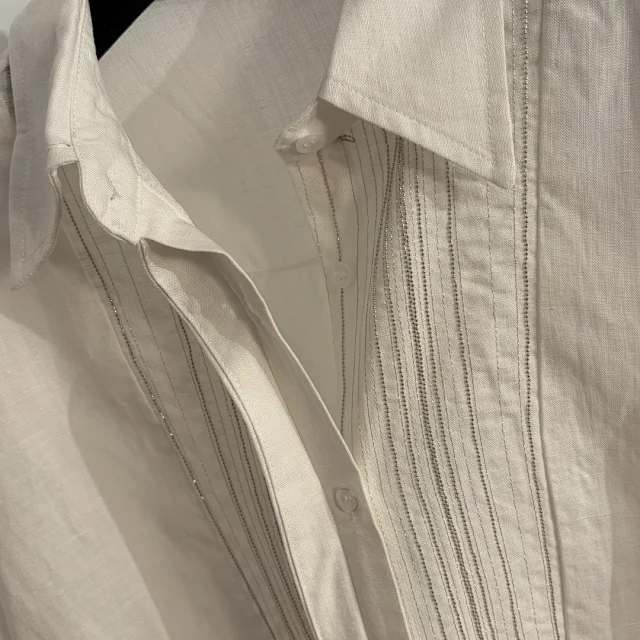 Unbranded Matching Sets Long-Sleeve Collared Shirt and Drawstring Wide-Leg Trousers Set with Beaded Front Panel product detail image 7