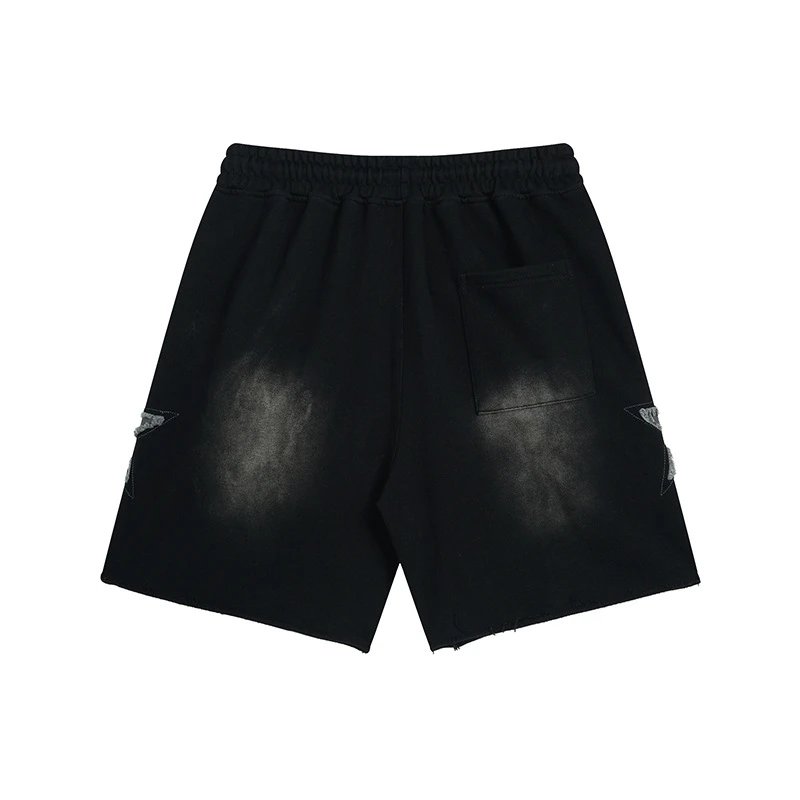 Design Star Patch Distressed Black Sweatshorts Shorts - 8