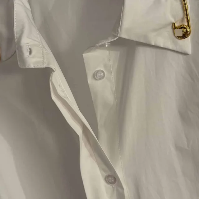 Versace Shirts Long-Sleeve Button-Up Shirt with Gold Safety-Pin Collar Detail product detail image 6