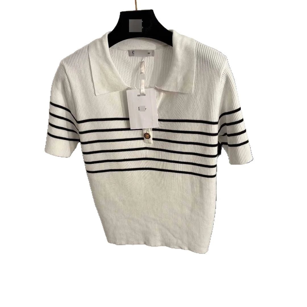Dior Knitwear Short-Sleeve Striped Ribbed Polo Knit Top image 5