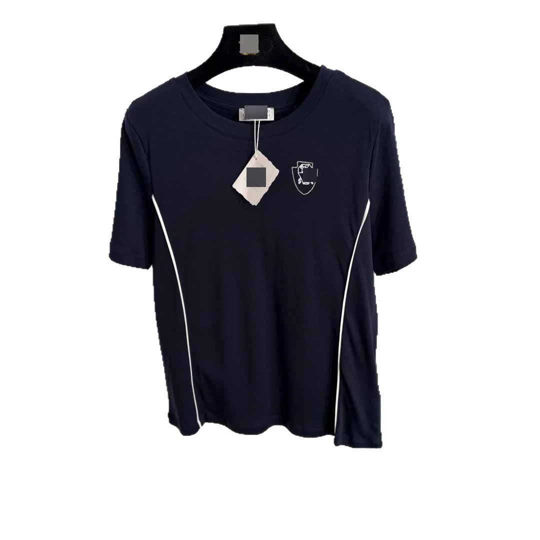Unbranded T-Shirts Short-Sleeve Crewneck T-Shirt with Contrast Piping and Embroidered Crest image 5