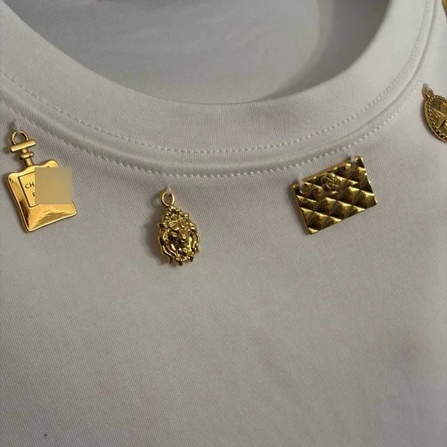 Unbranded T-Shirts Crew Neck T-Shirt with Decorative Metal Charms product detail image 7