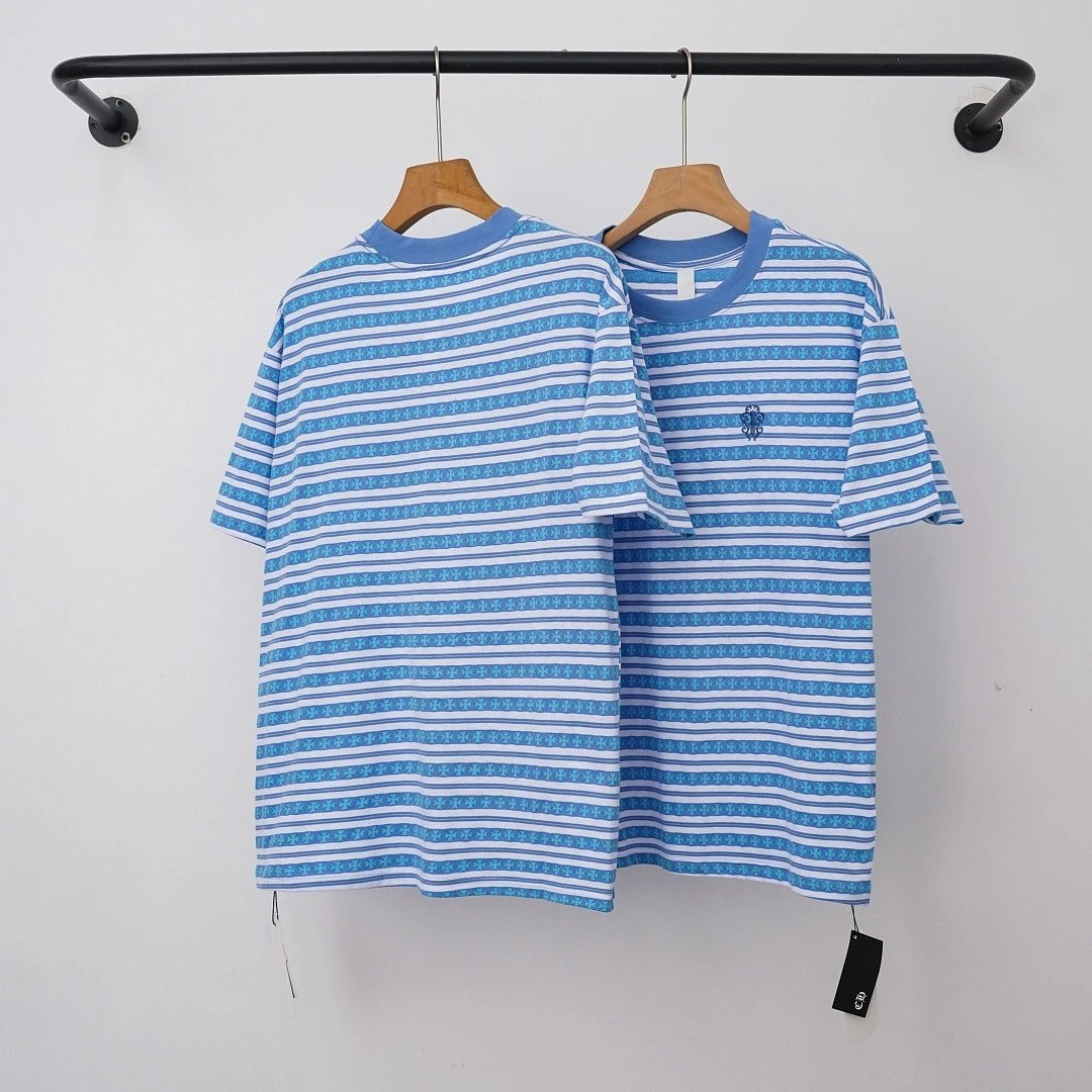 Chrome Hearts T-Shirts Striped short-sleeve T-shirt with cross motif image 2