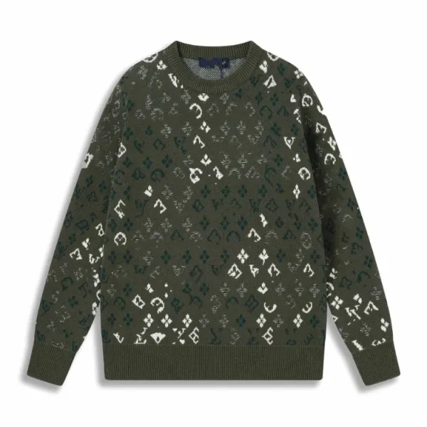 Design Knit Sweater with Pixelated Logo and Sleeve Motifs Gray - 3