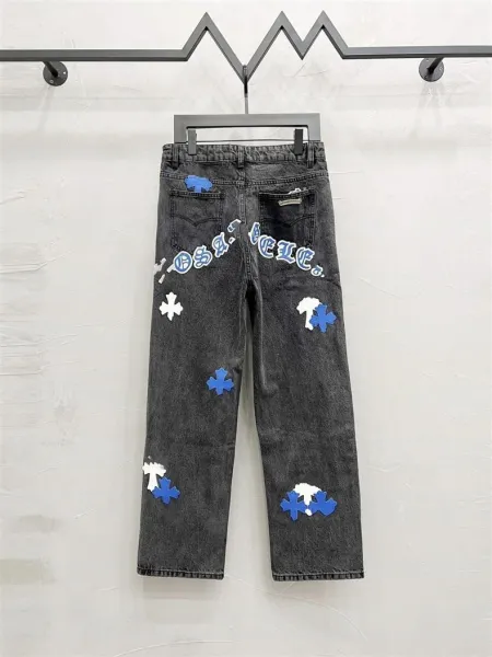 Design Snowflake Patchwork Wide-Leg Jeans Blue - 8