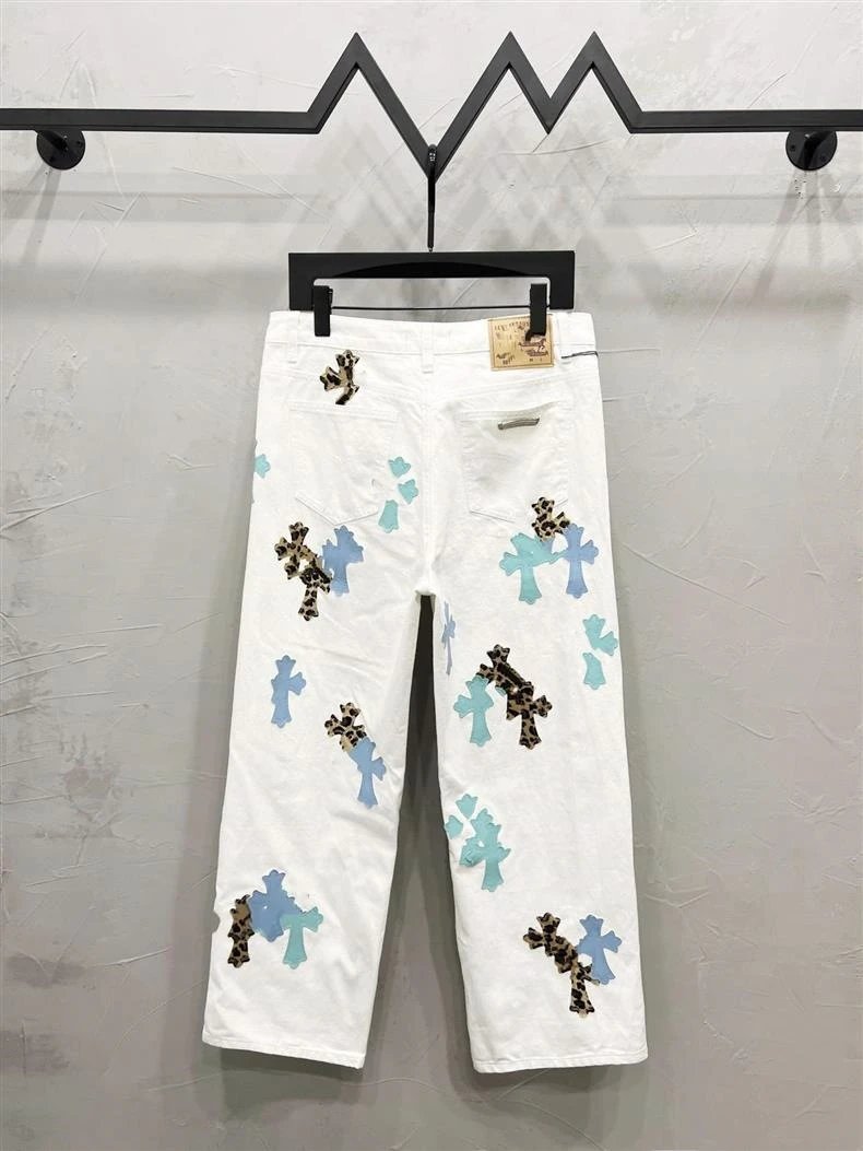 Design Snowflake Patchwork Wide-Leg Jeans Blue - 16