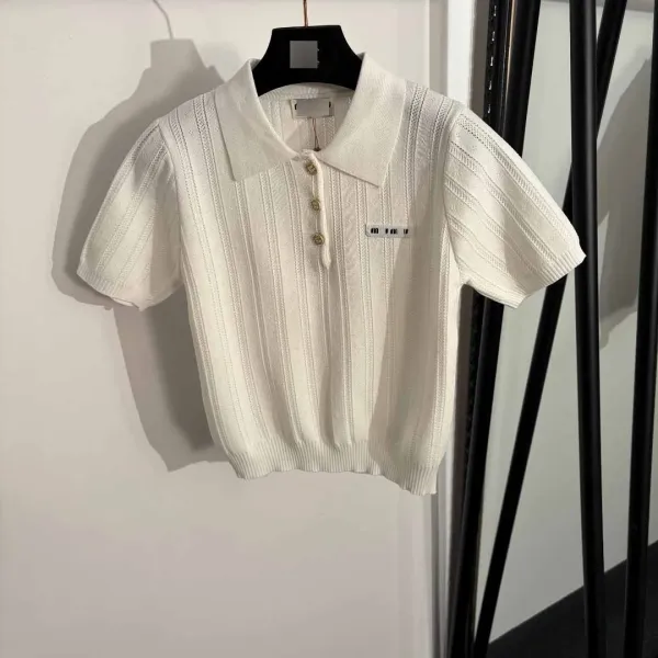 Design Knit Polo Shirt and Pleated Shorts Set White - 4