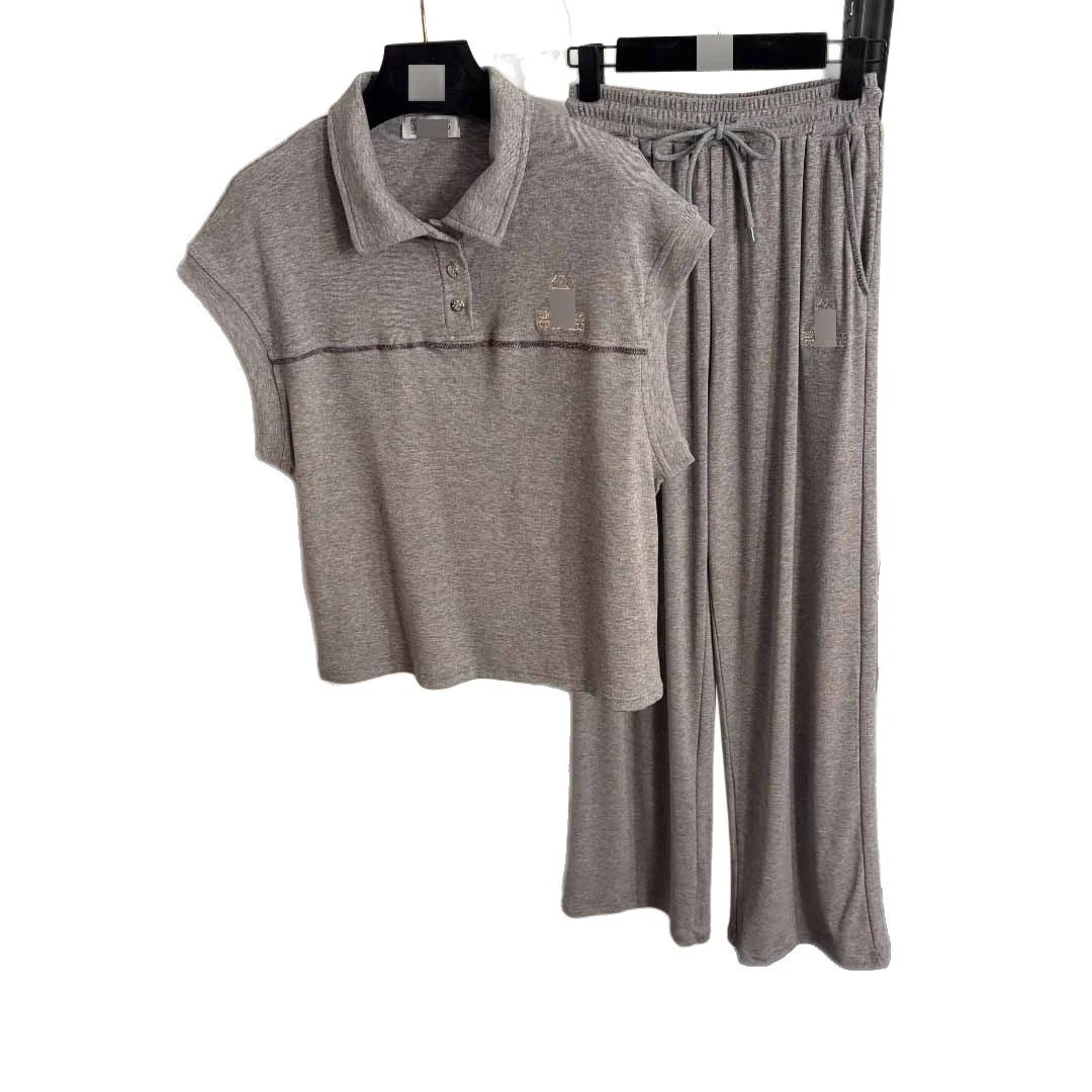 Unbranded Matching Sets Knitted polo top and drawstring wide-leg trousers set image 5