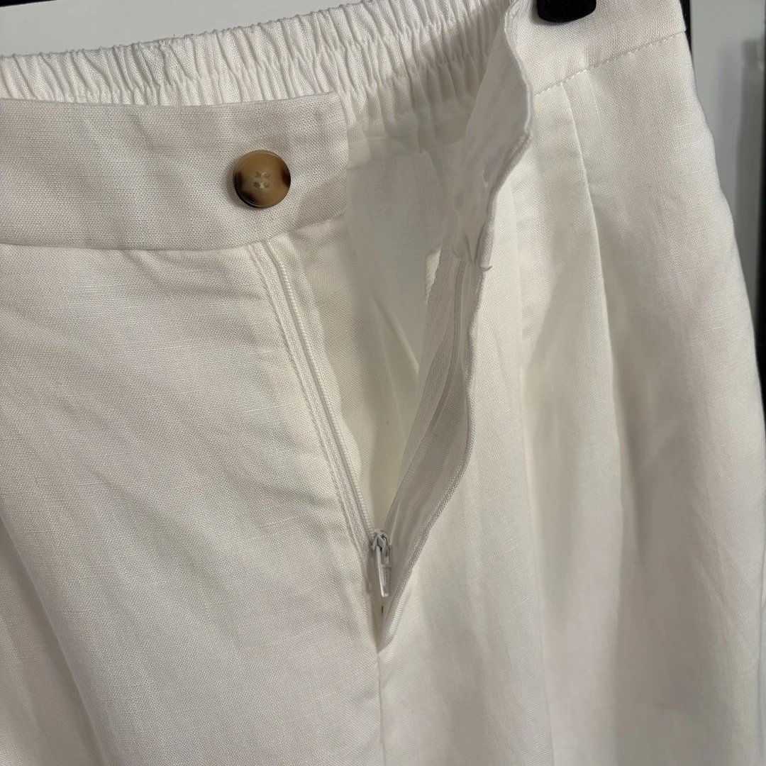 Design Linen Utility Shirt and Wide-Leg Pants Set Beige - 10