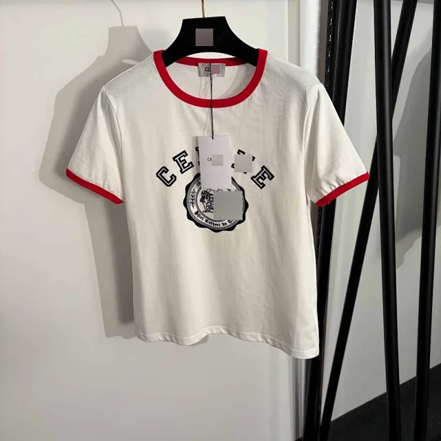 Celine T-Shirts Ringer T-Shirt with Crest Graphic product detail image 2