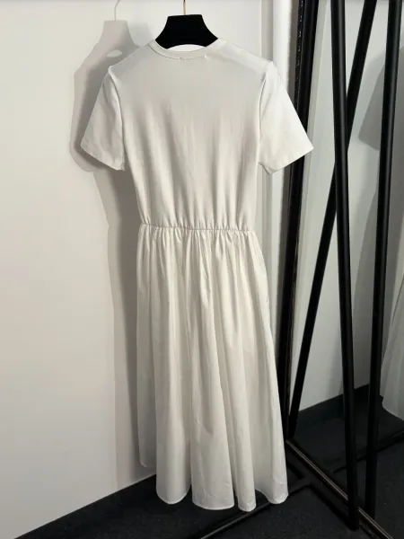 Celine Logo Embroidered Navy Midi Dress - 5