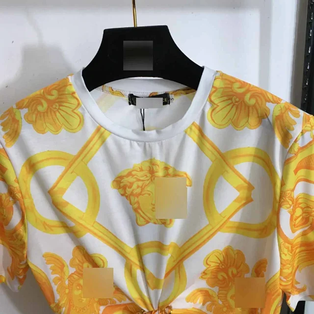 Unbranded T-Shirts Short-Sleeve Baroque Print Waist-Knot T-Shirt product detail image 4