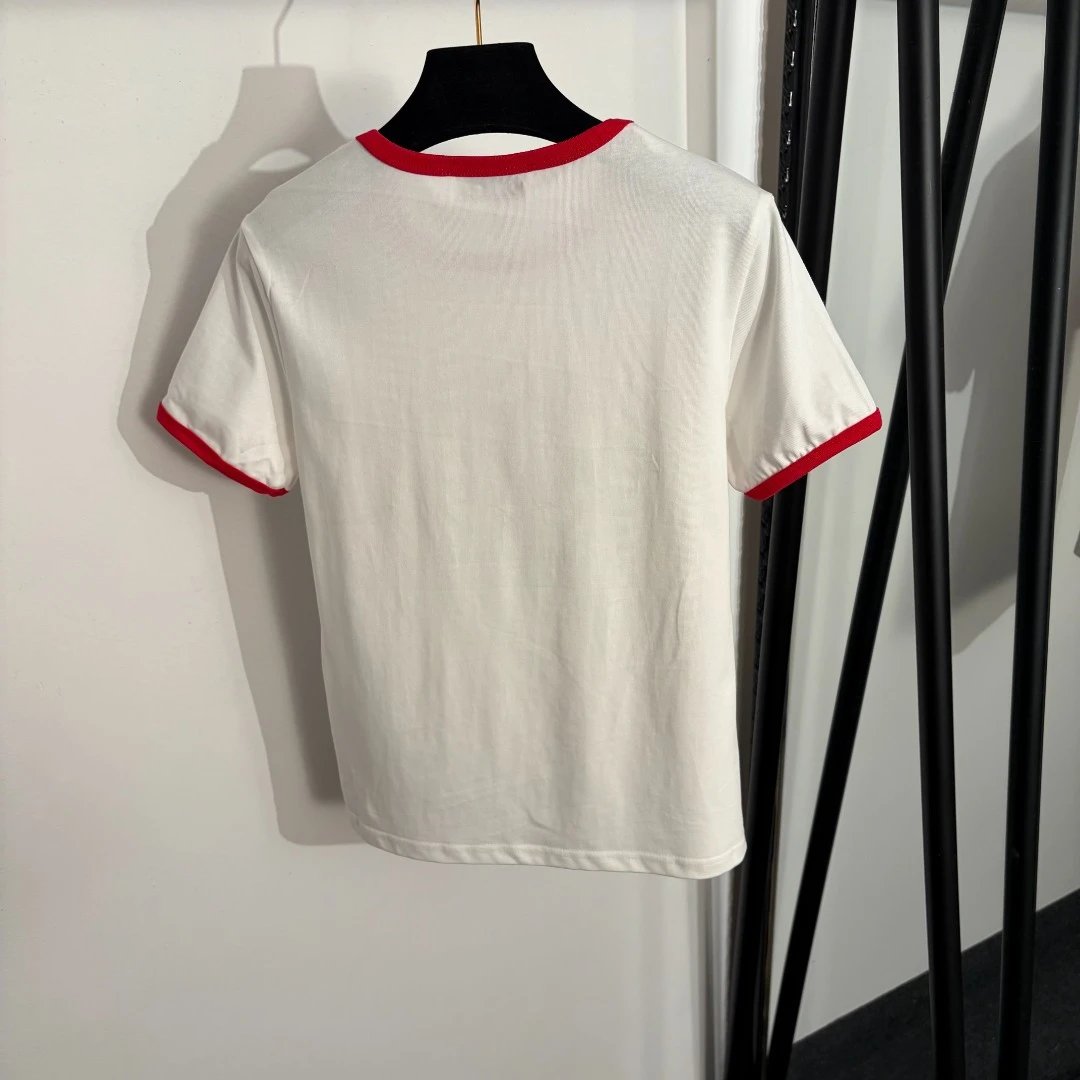Celine Ringer T-Shirt White with Red Trim - 4