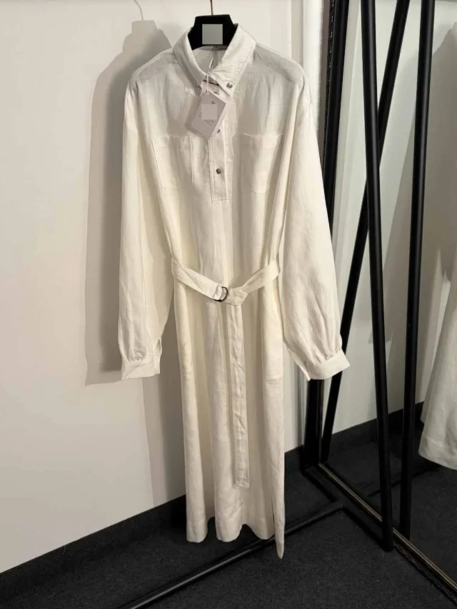 Unbranded Dresses Long-sleeve belted shirt dress with chest pockets product detail image 2