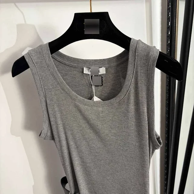 Unbranded Dresses Sleeveless ribbed dress with side belt and draped asymmetric hem product detail image 4