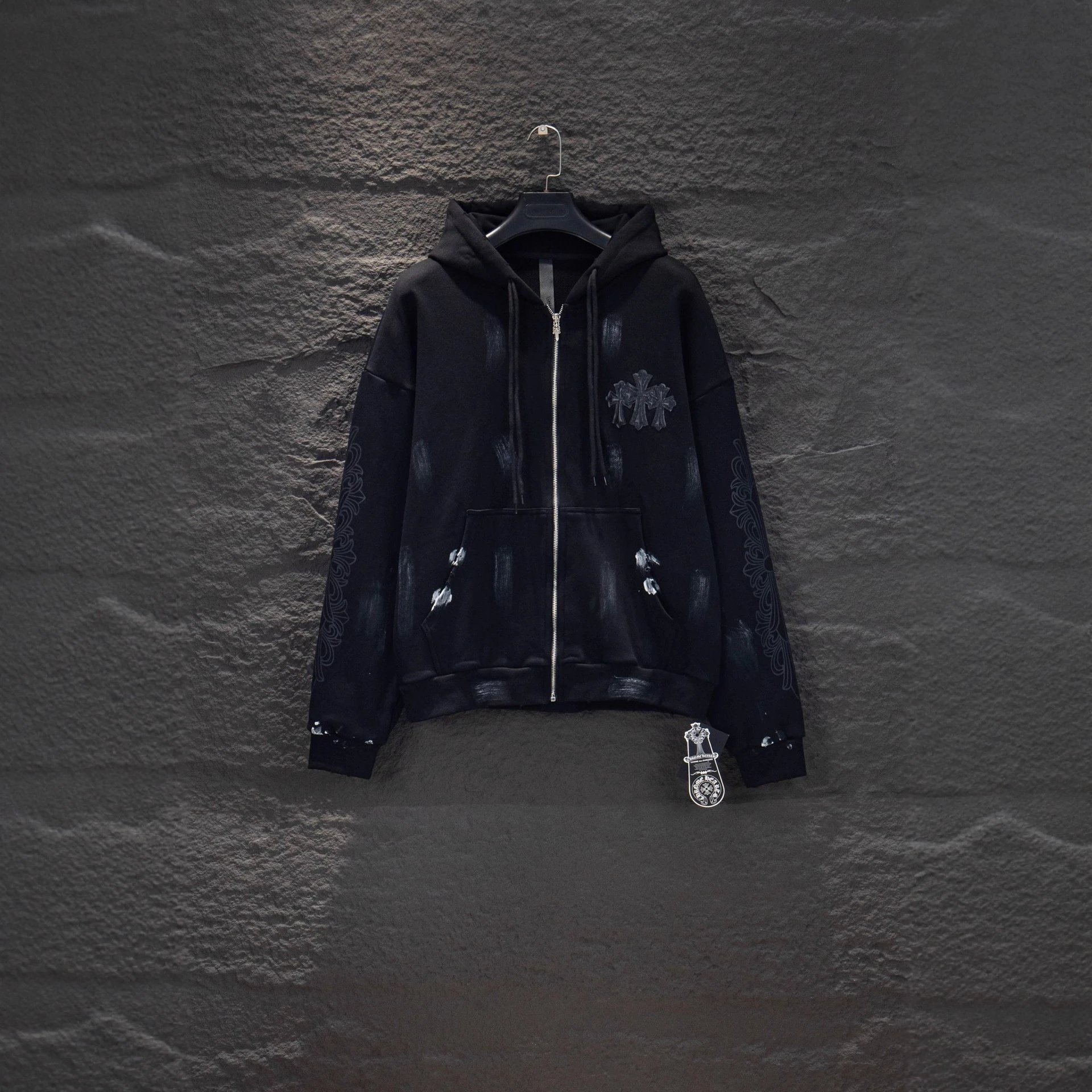 Chrome Hearts Hoodies & Sweatshirts Distressed Cross Patch Zip-Up Hoodie image 3