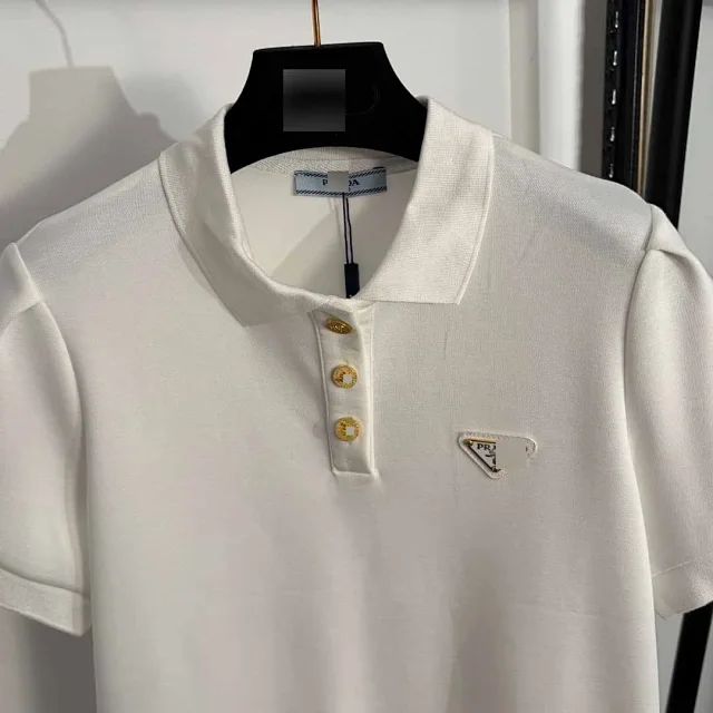 Prada Dresses Short-Sleeve Polo Dress with Triangle Logo Plaque product detail image 4